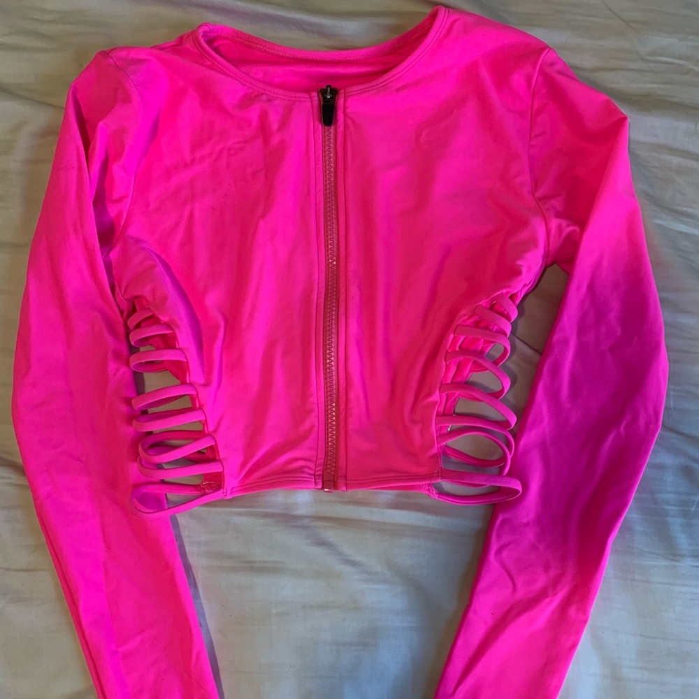 Pink Zip-up Swimsuit Top
